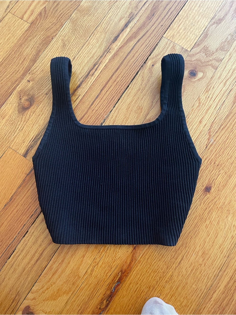 Aritzia Black Ribbed Square-Neck Crop Tank